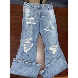 American Eagle Outfitters Blue Distressed Flare Jeans